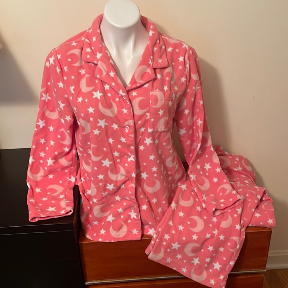 Pink K Star Moon Fleece 2 piece pajama set Size Large